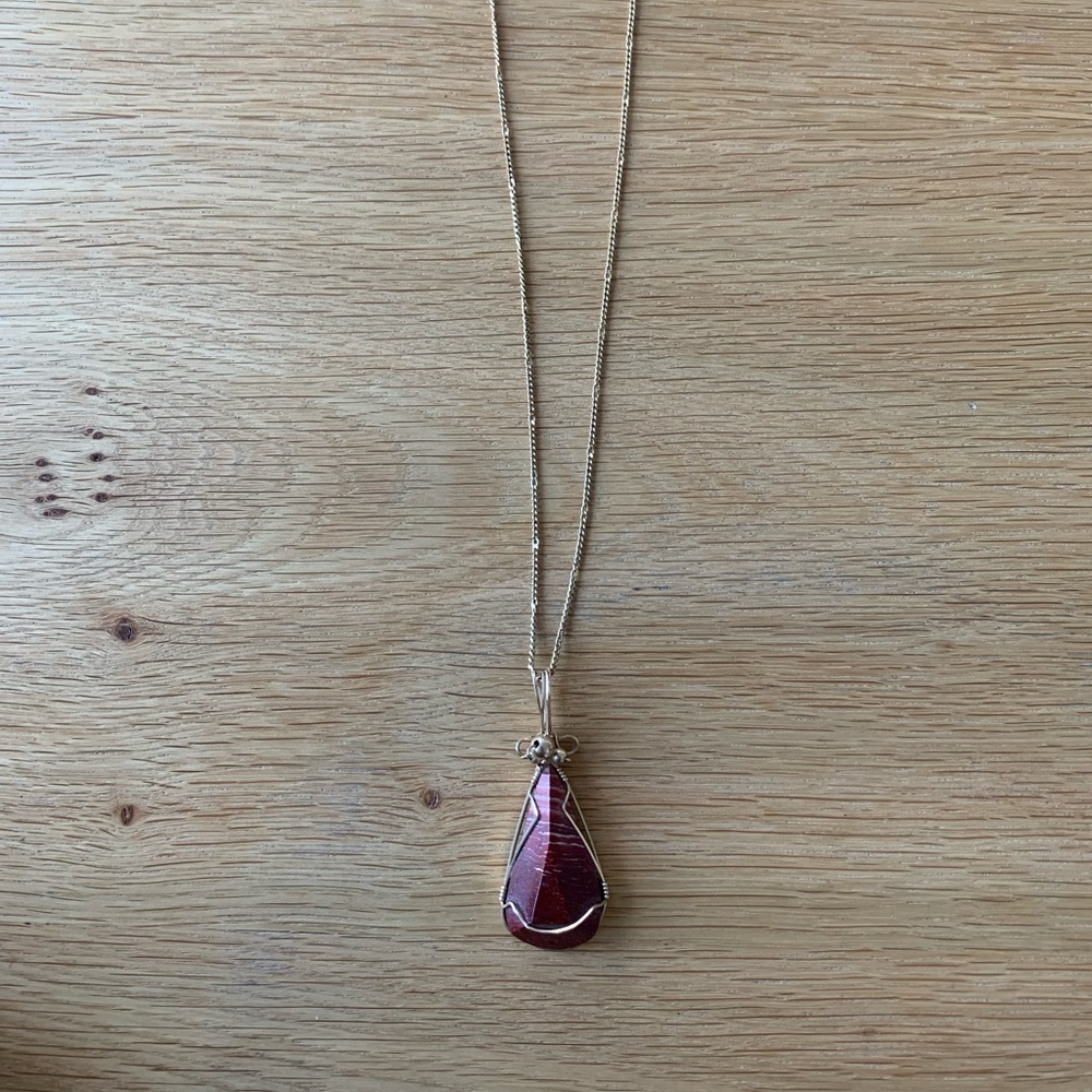 Jasper pendant necklace on gold chain
